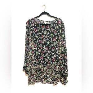 J. Jill Blouse Women’s XL Black Boho Print Tunic Paisley Floral Cottage Core